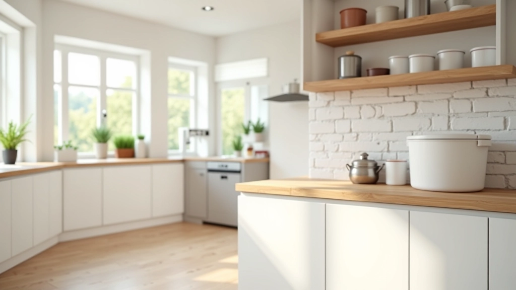Clean organized kitchen with clear containers on shelves and neatly arranged items demonstrating decluttering completion
